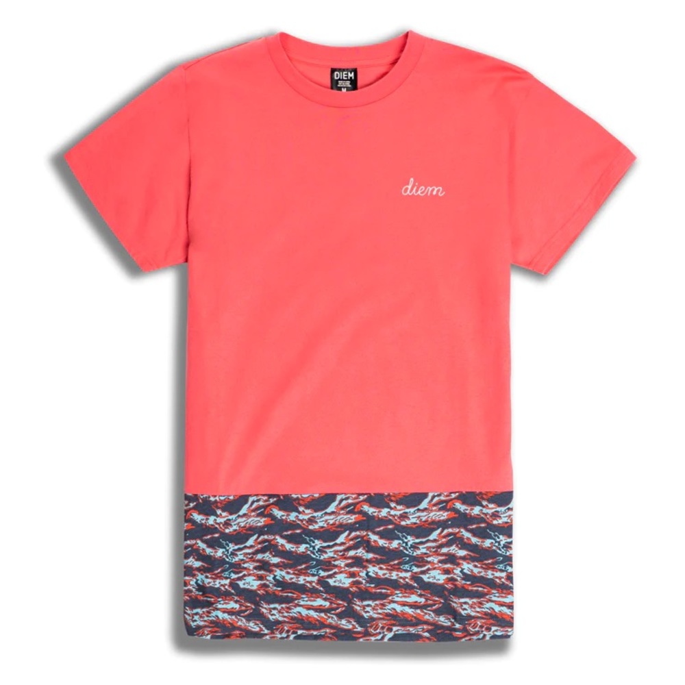 THE DIEM SAINT-LUCIA CREW TEE IN CORAL/CAMO Sz L NWT